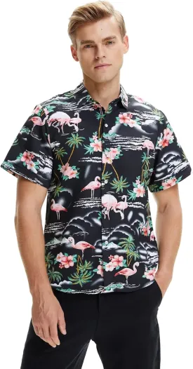 SSLR Pack Hawaiian Shirt for Men Flamingo Short Sleeve Casual Button Down Shirts Summer Beach Shirt