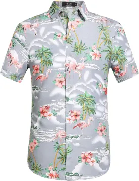 SSLR Pack Hawaiian Shirt for Men Flamingo Short Sleeve Casual Button Down Shirts Summer Beach Shirt