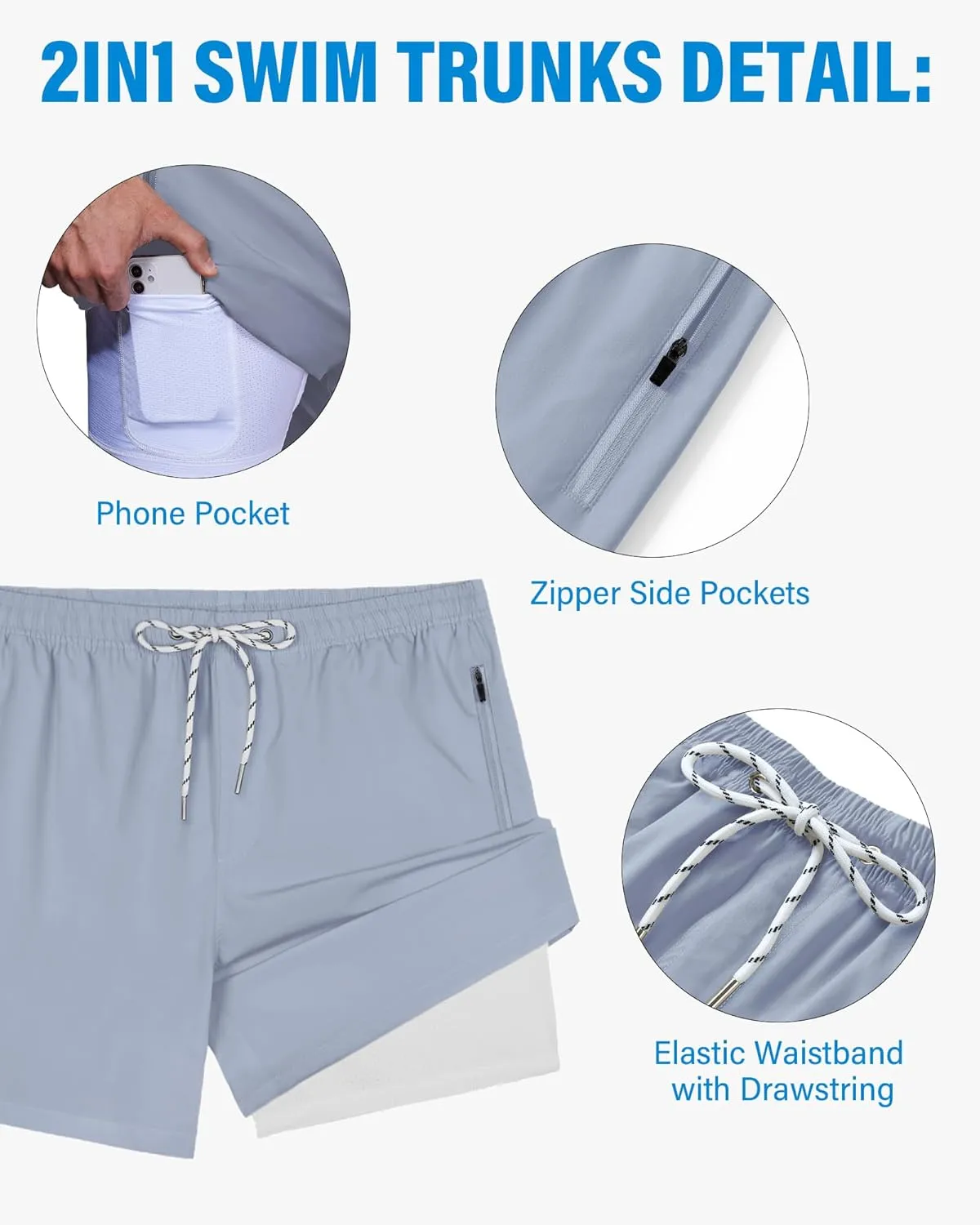 Swim Trunks Mens 5 Inch Inseam Compression Liner Short Men Bathing Suit Lined Swimming Shorts Men's Swim Suits