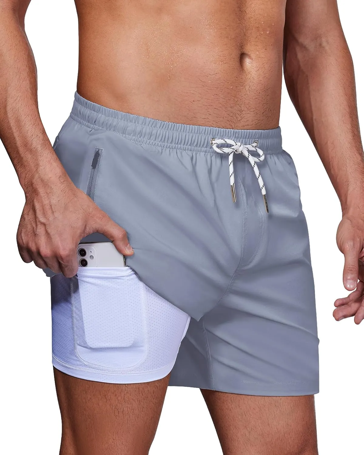 Swim Trunks Mens 5 Inch Inseam Compression Liner Short Men Bathing Suit Lined Swimming Shorts Men's Swim Suits