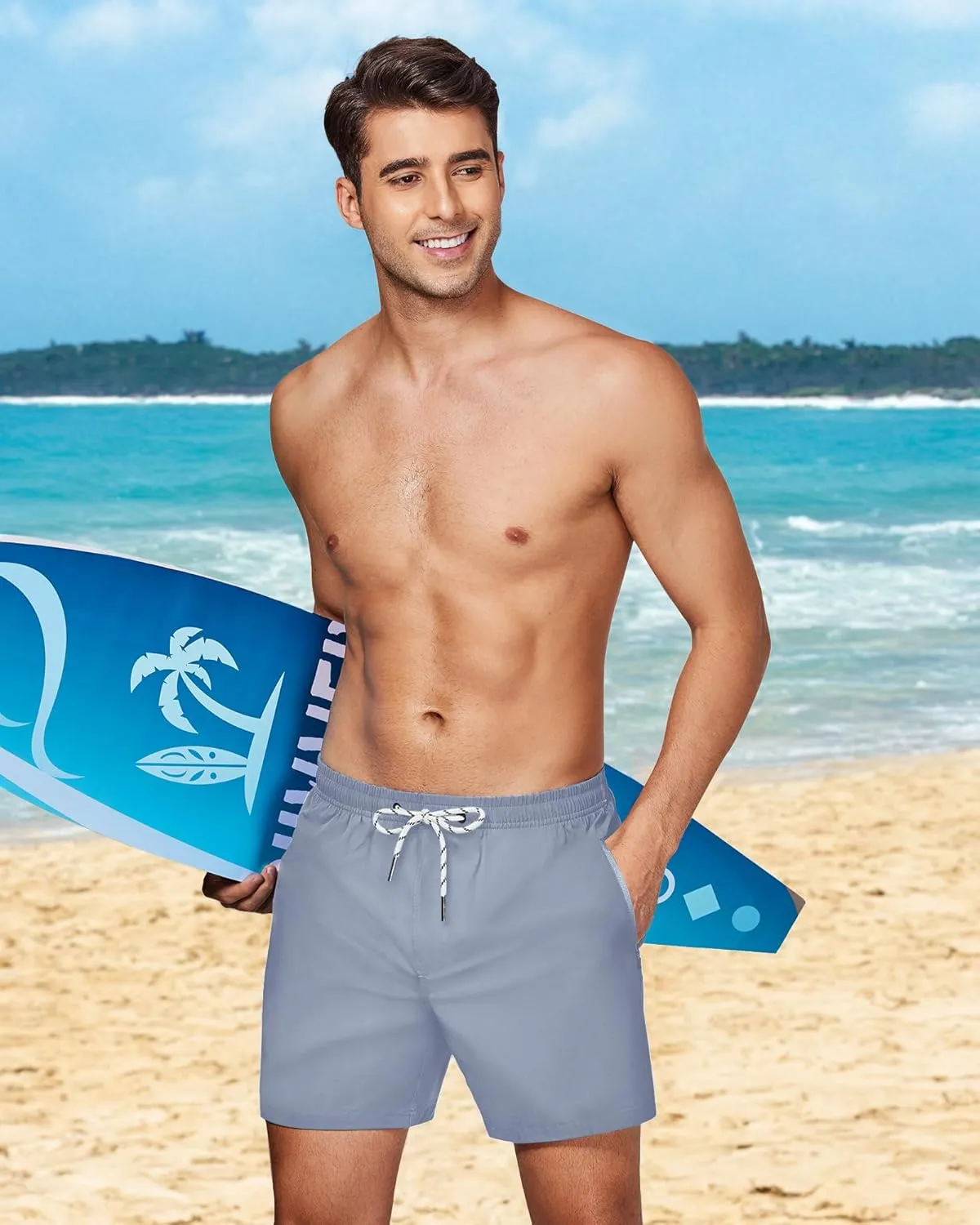 Swim Trunks Mens 5 Inch Inseam Compression Liner Short Men Bathing Suit Lined Swimming Shorts Men's Swim Suits