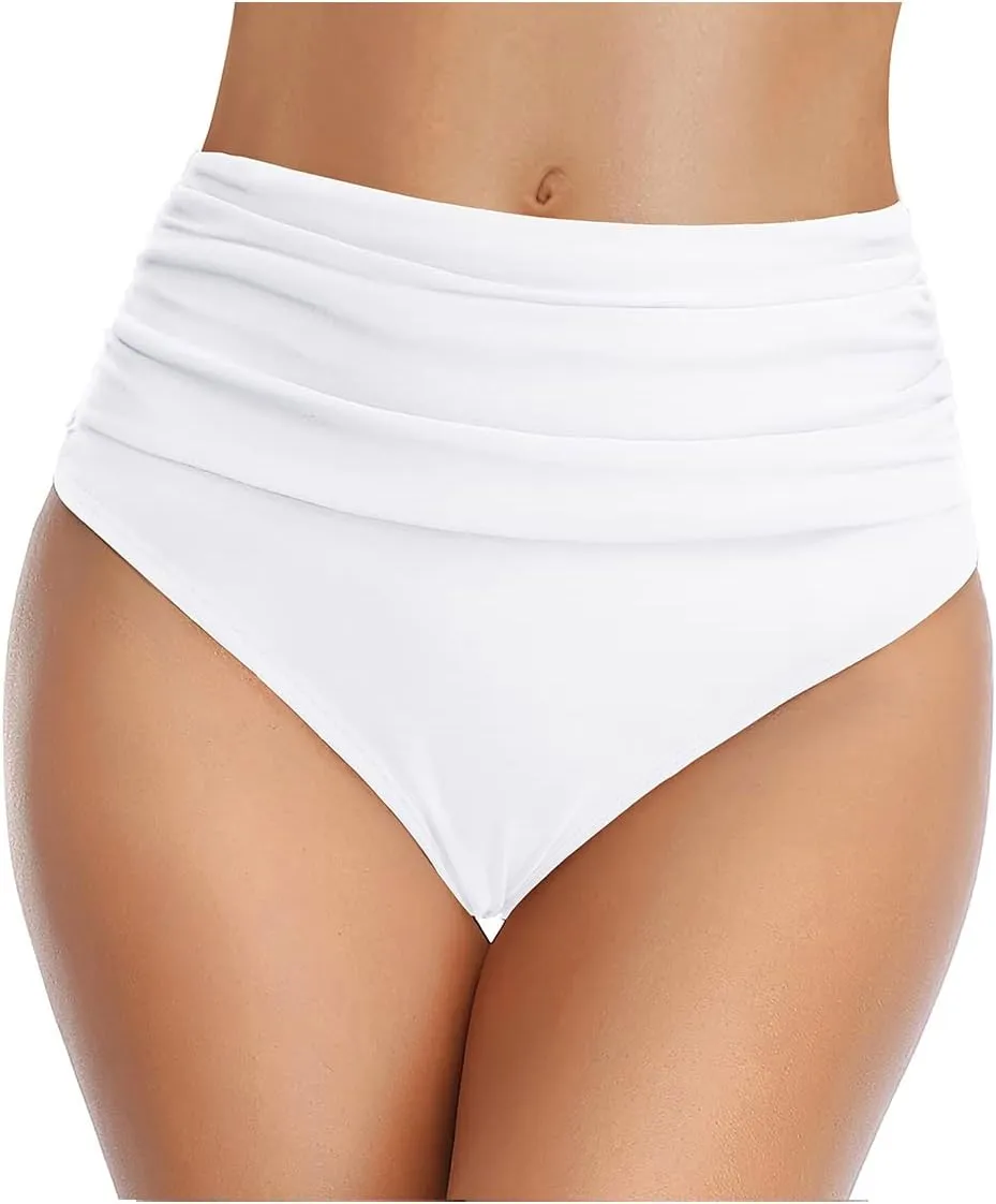 Tempt Me Women's High Waisted Bikini Bottom Tummy Control Ruched Bathing Suit Swim Bottom