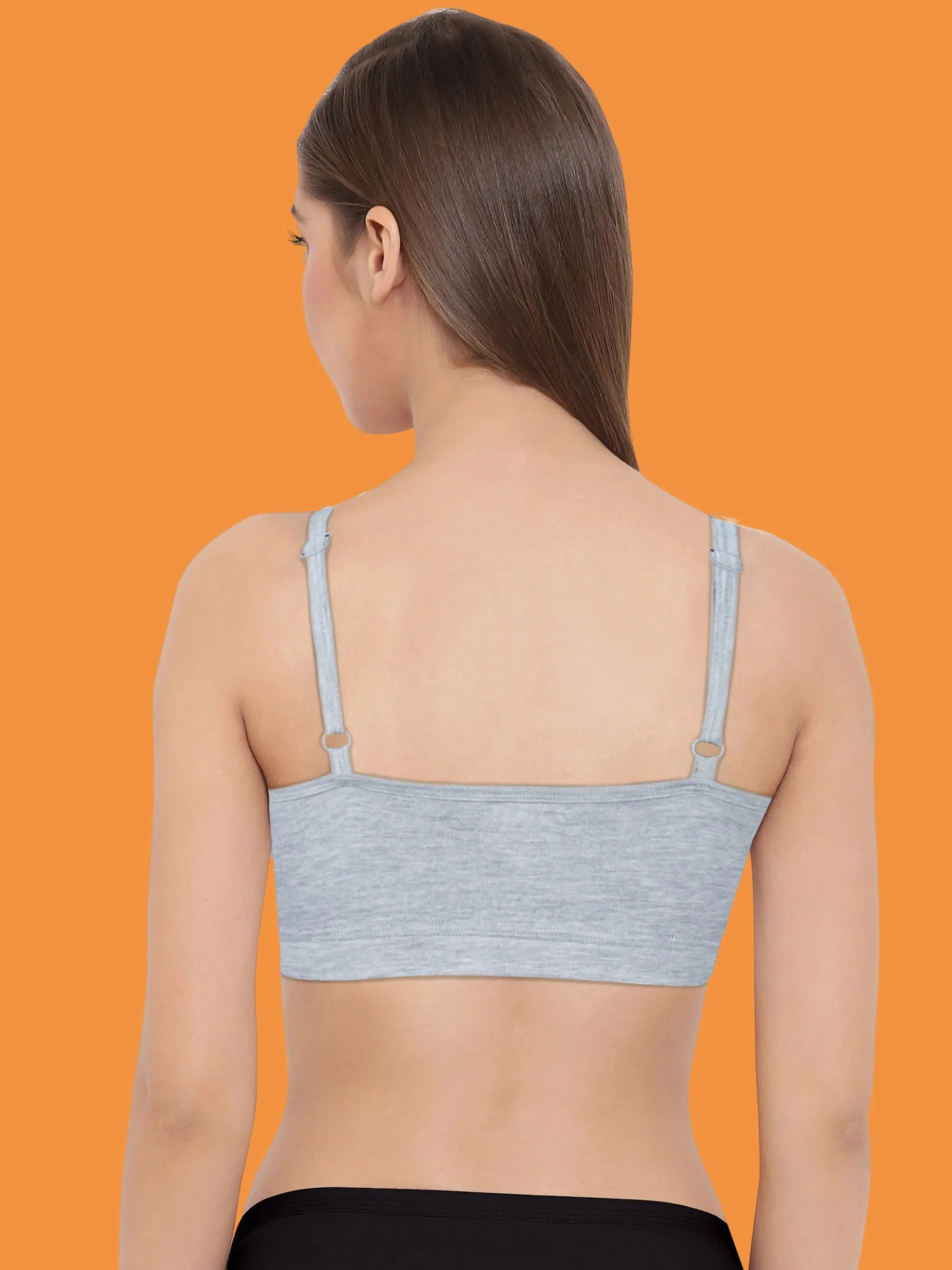 Thin Strap Cotton Padded Sports Bra  for Girls  | Removable Pads | Elasticated Underbrand | Good Support | Full Coverage Pack of 2 | Grey & Black Sports Bra