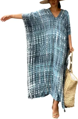 Venasha Womens Caftan Plus Size Kaftans Casual V Neck Caftans Long Soft Beach Maxi Dress for Summer