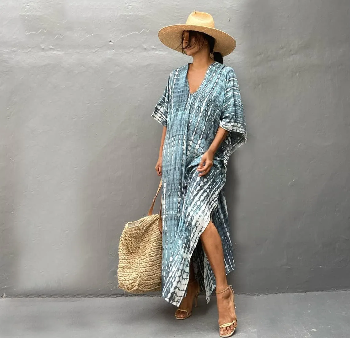 Venasha Womens Caftan Plus Size Kaftans Casual V Neck Caftans Long Soft Beach Maxi Dress for Summer