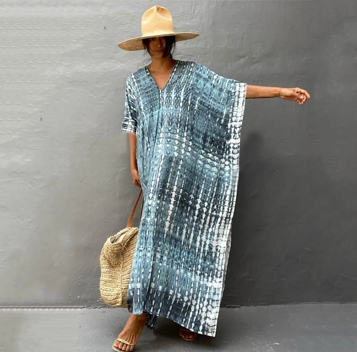 Venasha Womens Caftan Plus Size Kaftans Casual V Neck Caftans Long Soft Beach Maxi Dress for Summer
