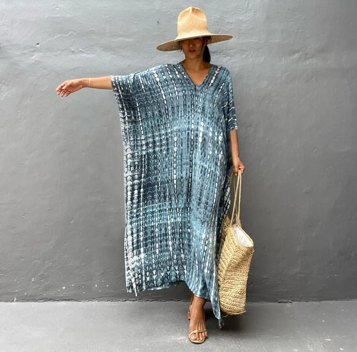 Venasha Womens Caftan Plus Size Kaftans Casual V Neck Caftans Long Soft Beach Maxi Dress for Summer