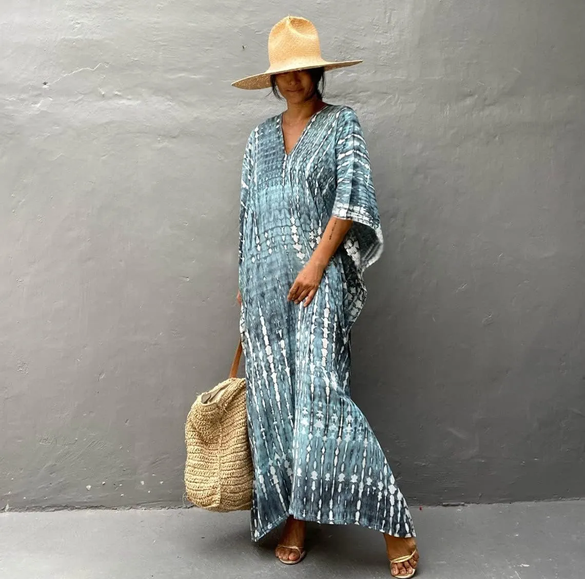 Venasha Womens Caftan Plus Size Kaftans Casual V Neck Caftans Long Soft Beach Maxi Dress for Summer