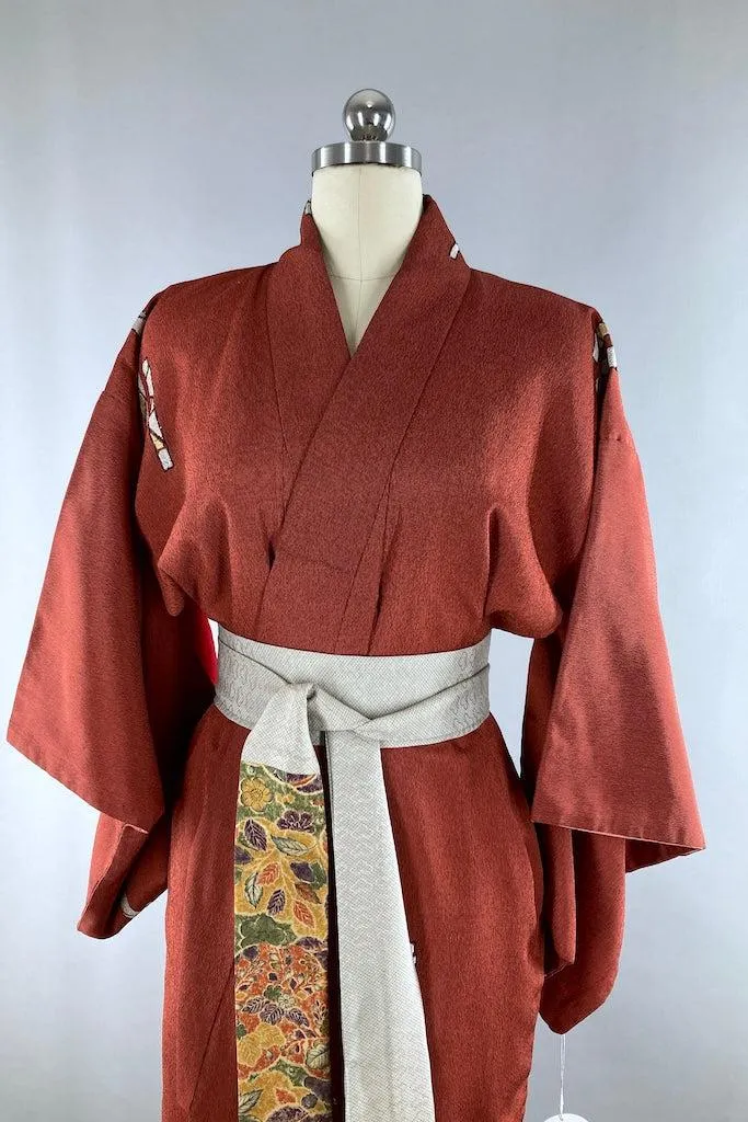 Vintage 1940s Rust Red Orange Silk Kimono