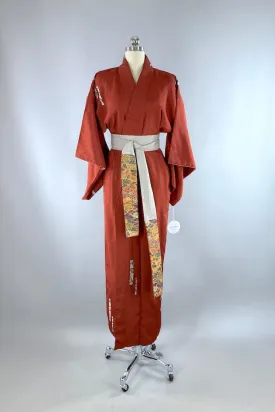 Vintage 1940s Rust Red Orange Silk Kimono