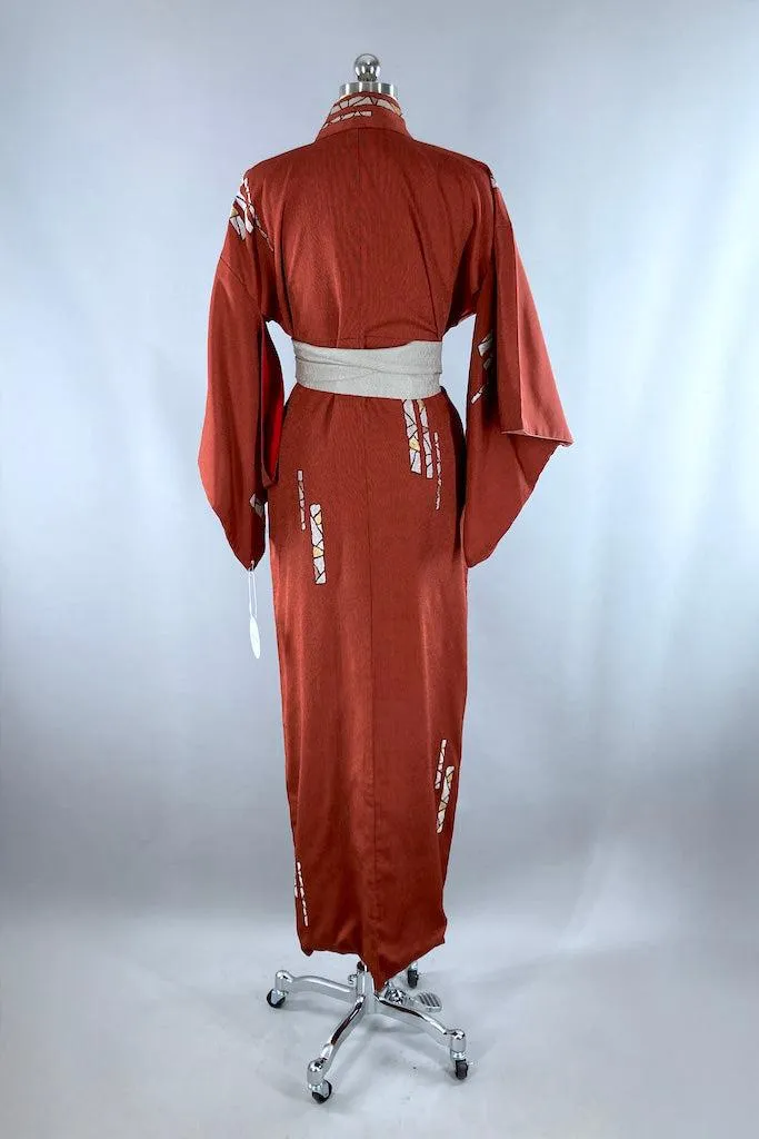 Vintage 1940s Rust Red Orange Silk Kimono