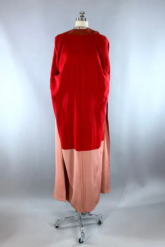 Vintage 1940s Rust Red Orange Silk Kimono