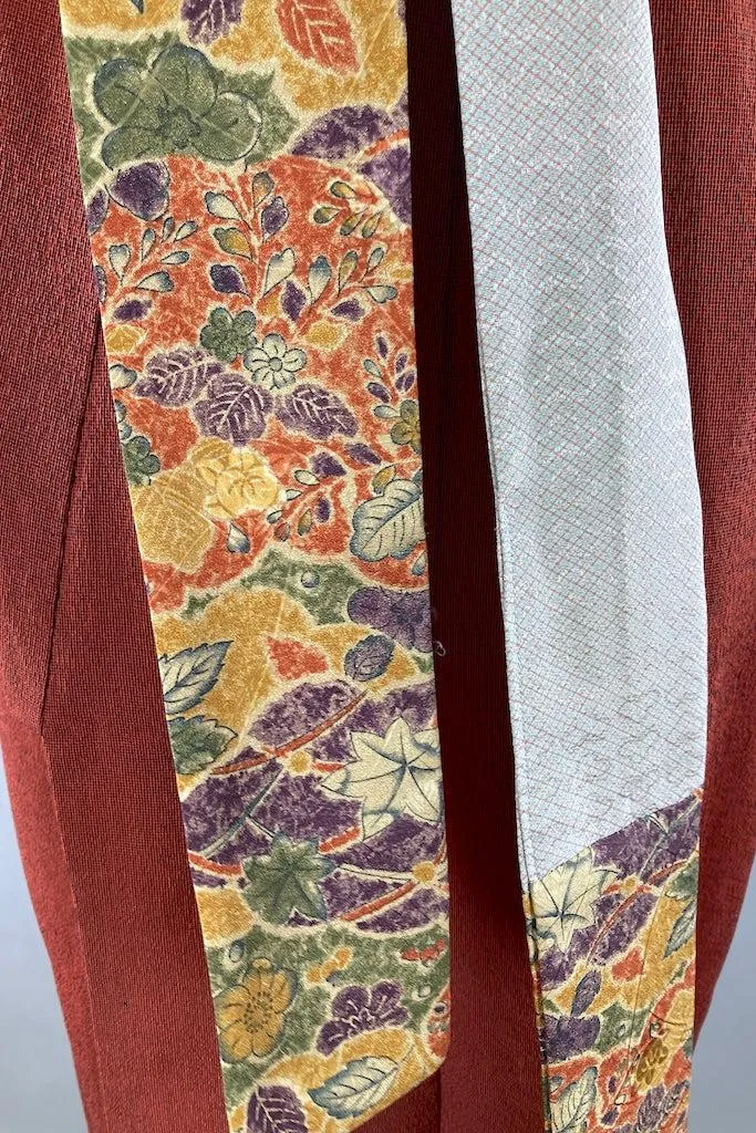 Vintage 1940s Rust Red Orange Silk Kimono