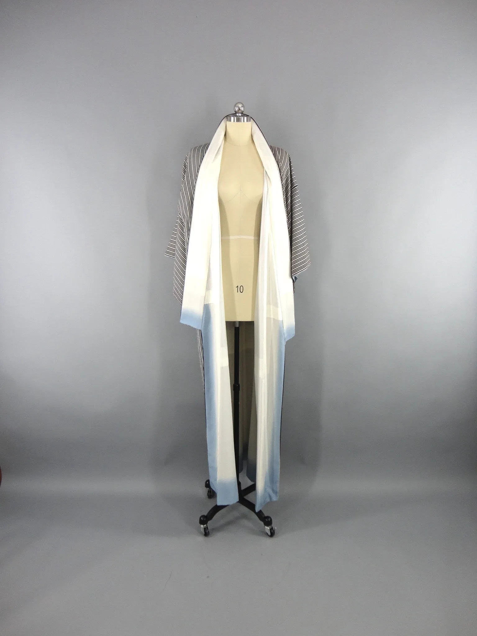 Vintage 1960s Kimono Robe Black and White Pinstripes
