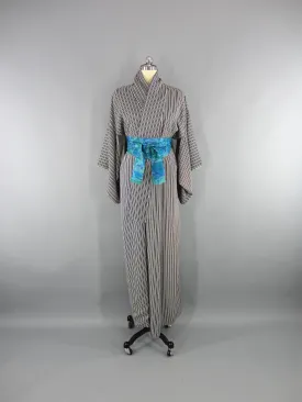 Vintage 1960s Kimono Robe Black and White Pinstripes