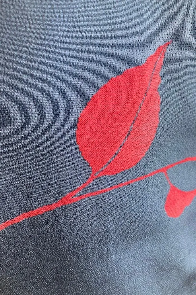 Vintage Blue & Pink Leaves Silk Kimono