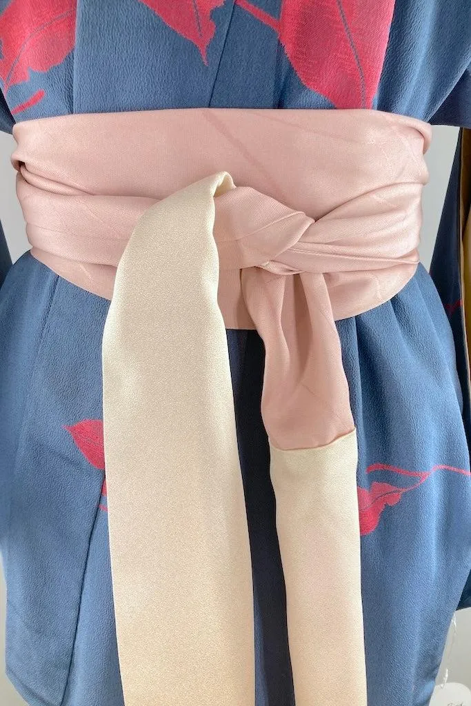 Vintage Blue & Pink Leaves Silk Kimono