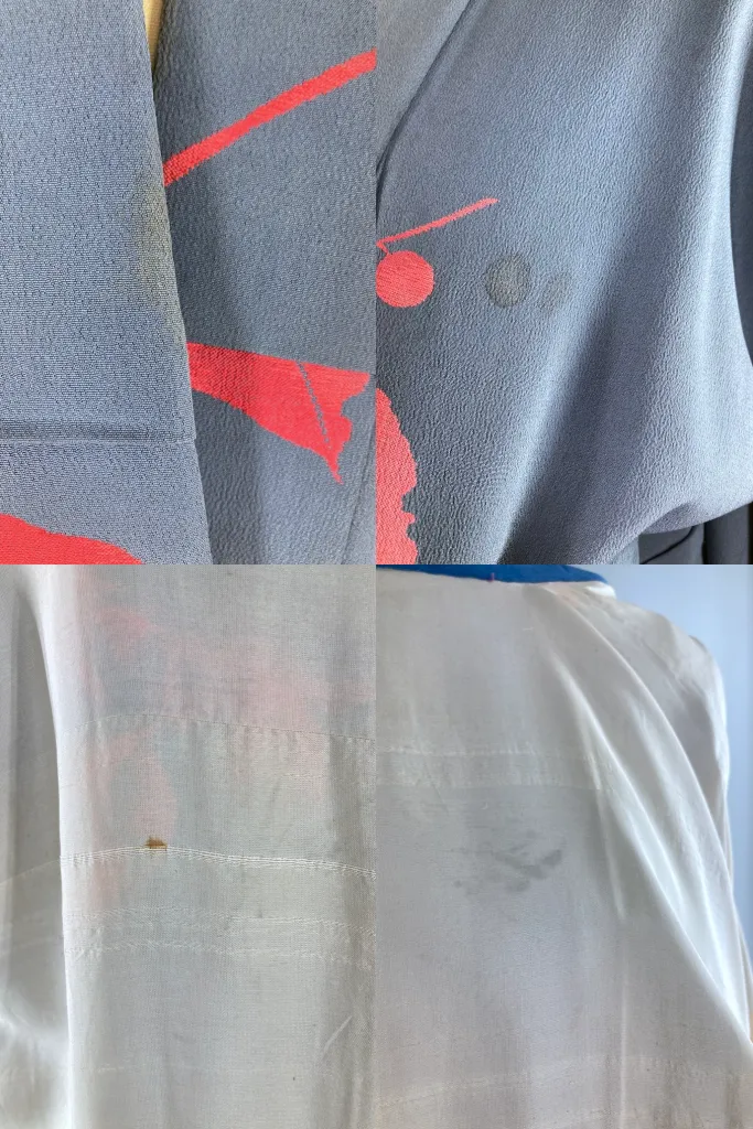 Vintage Blue & Pink Leaves Silk Kimono