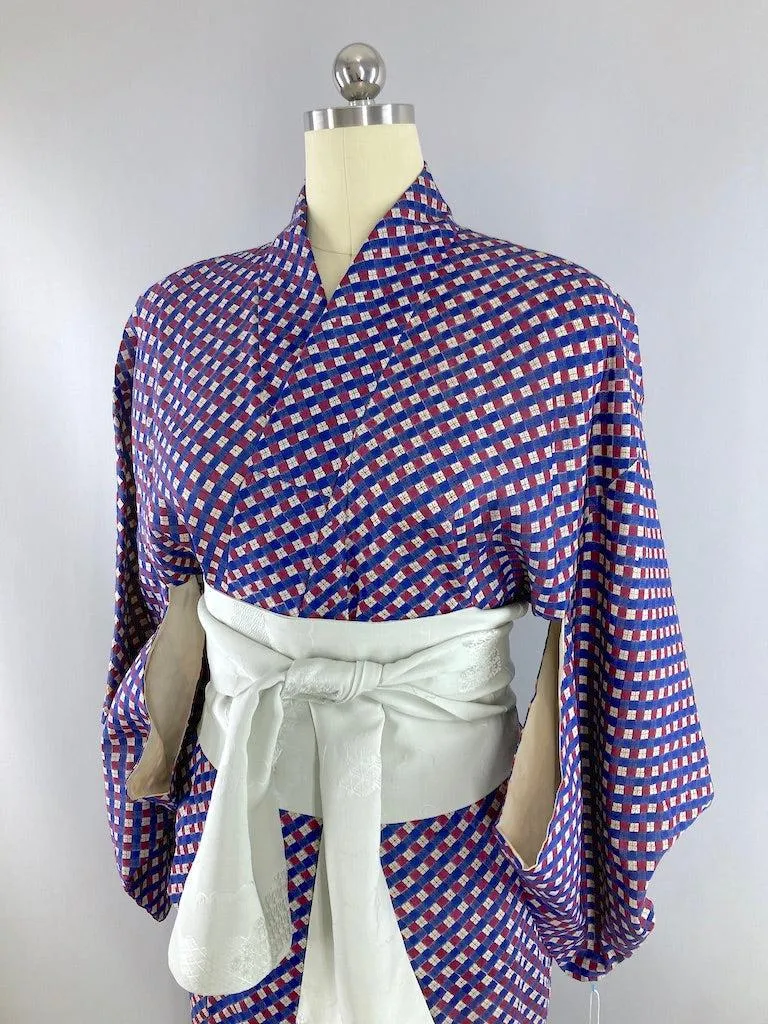 Vintage Blue Checkerboard Kimono