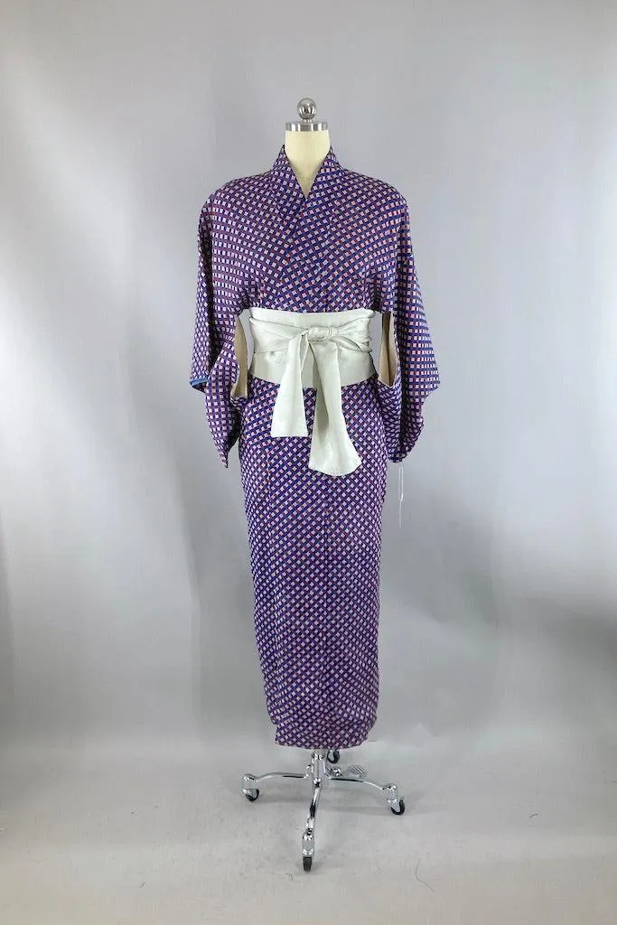 Vintage Blue Checkerboard Kimono