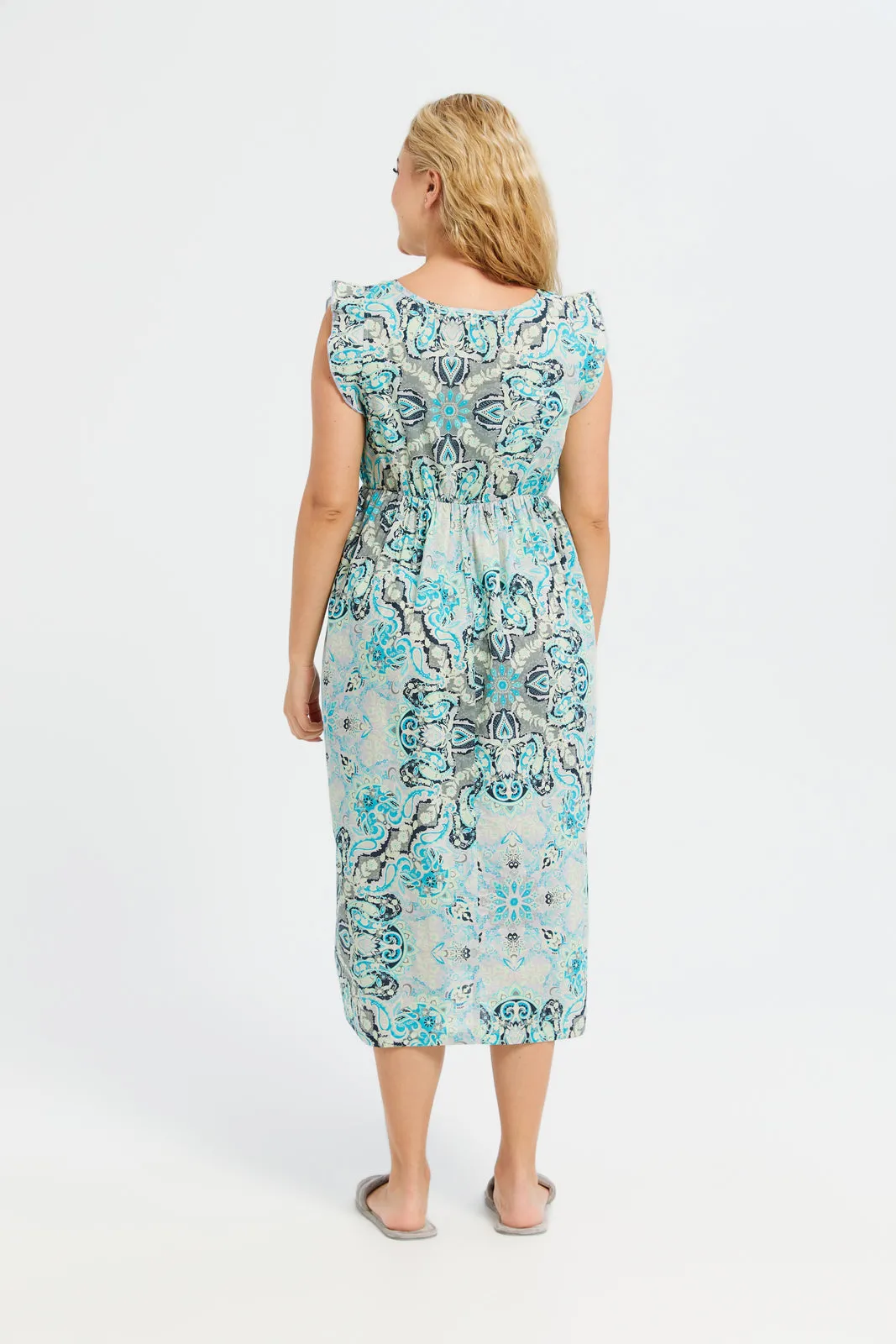 Women Grey Printed Nightgown