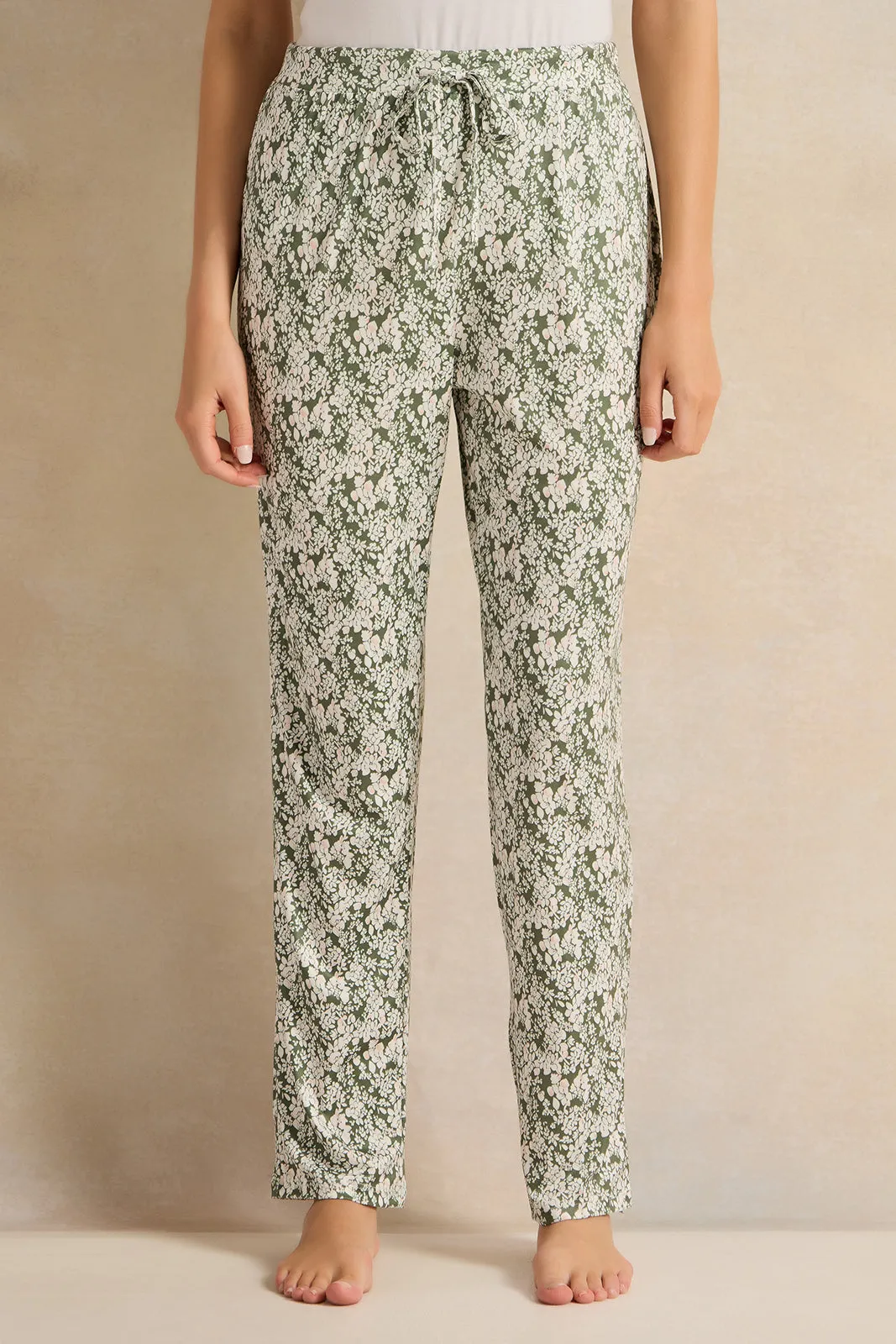 Women Olive Printed Pajama Set (2 Piece)