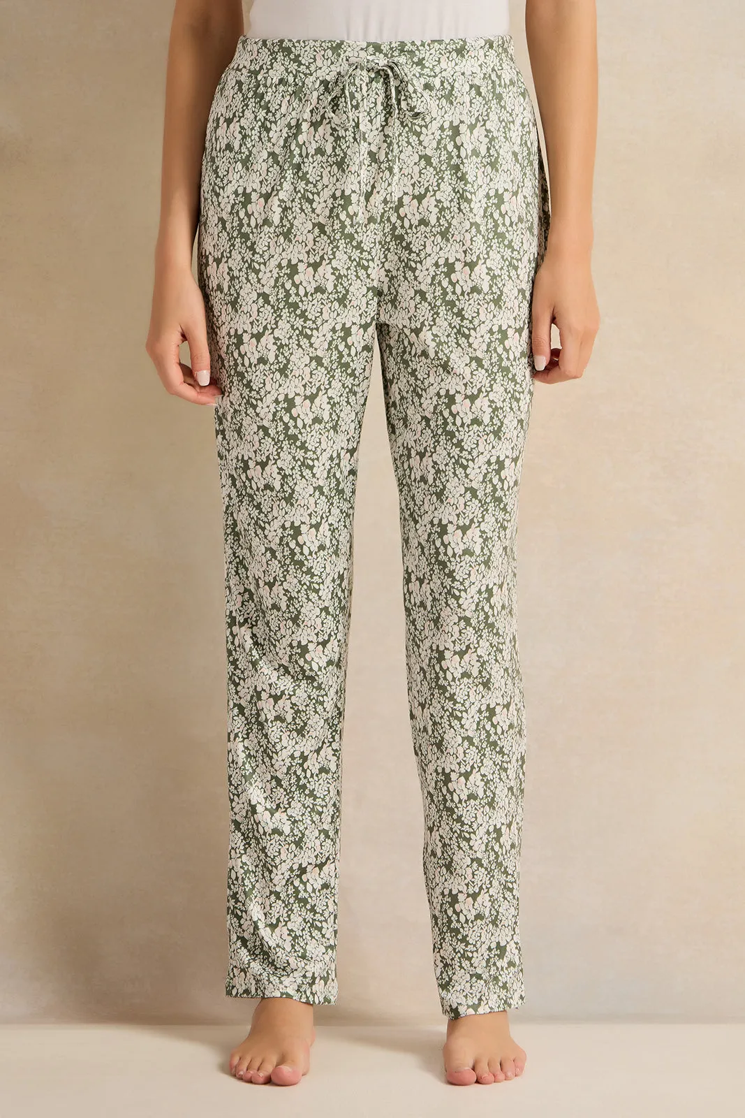 Women Olive Printed Pajama Set (2 Piece)