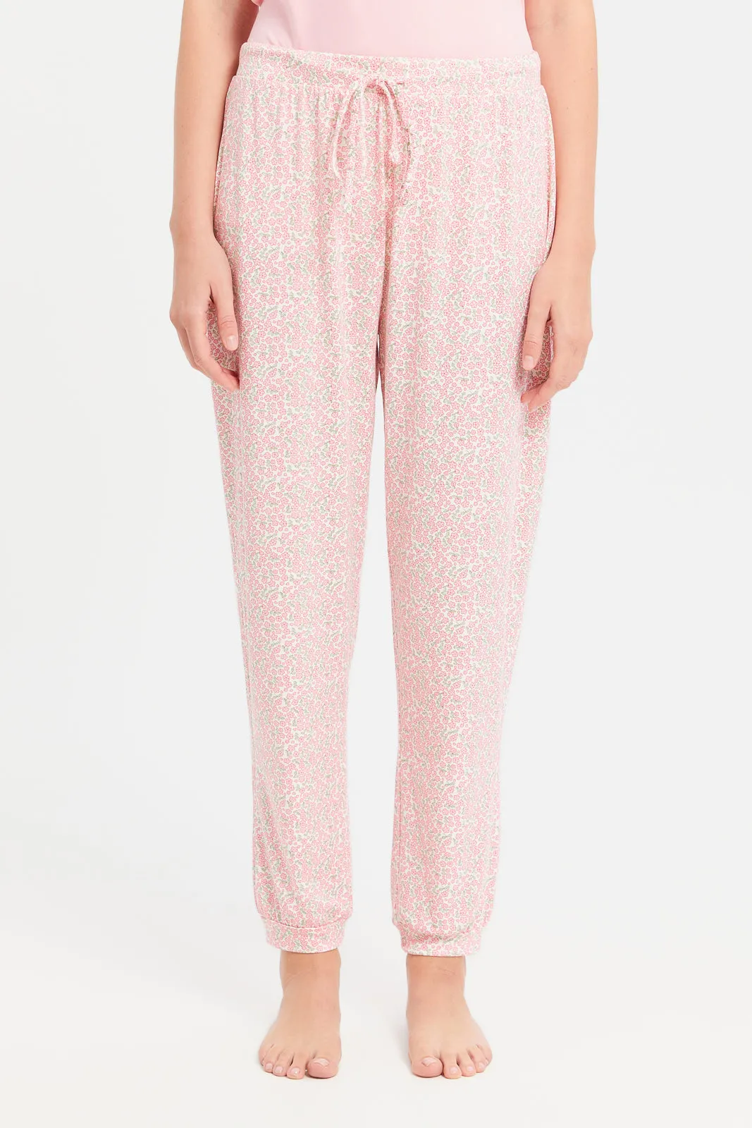Women Pink Printed Pajama Set (2 Piece)