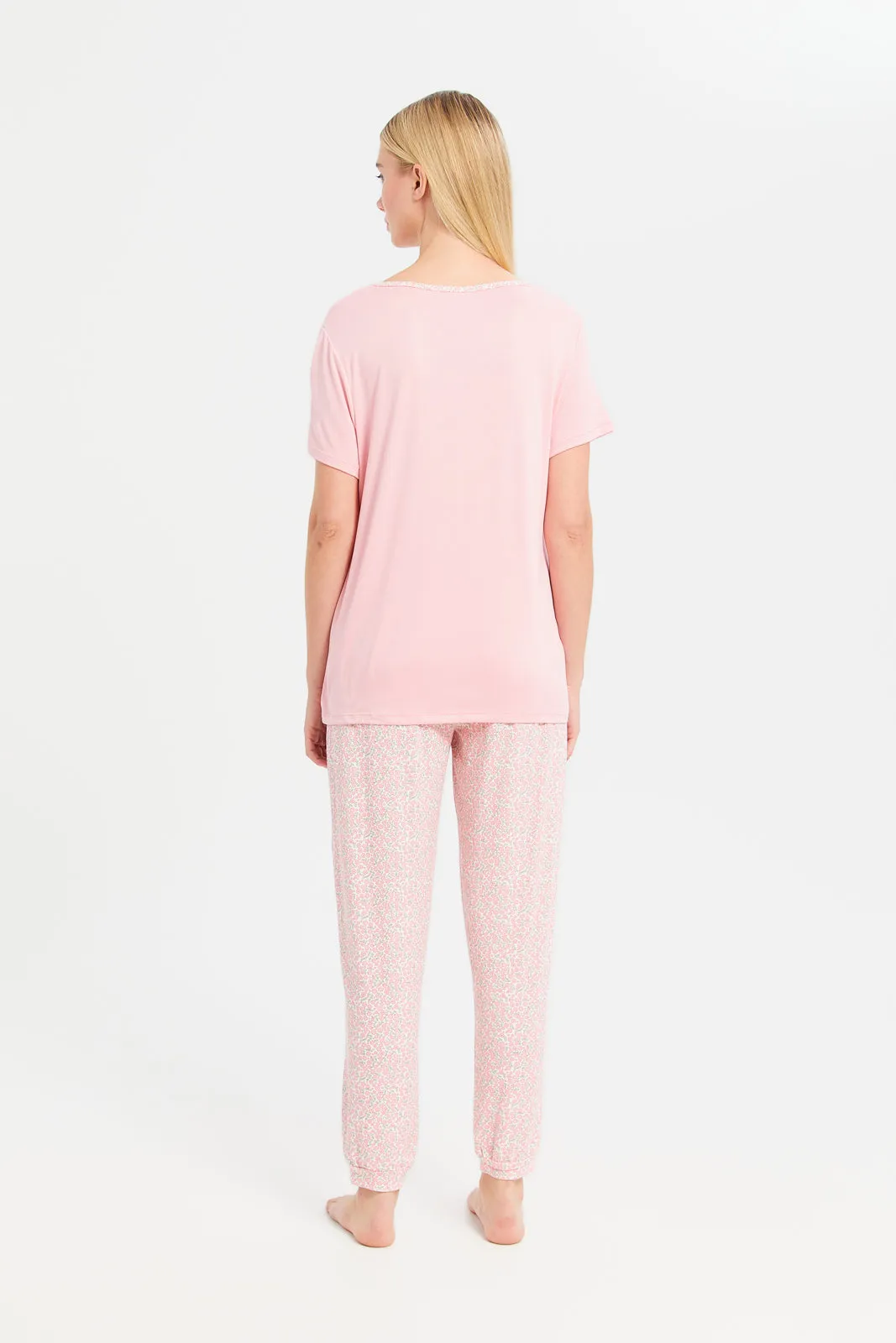 Women Pink Printed Pajama Set (2 Piece)