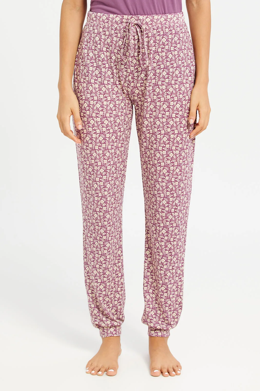 Women Purple Printed Pajama Set (2 Piece)