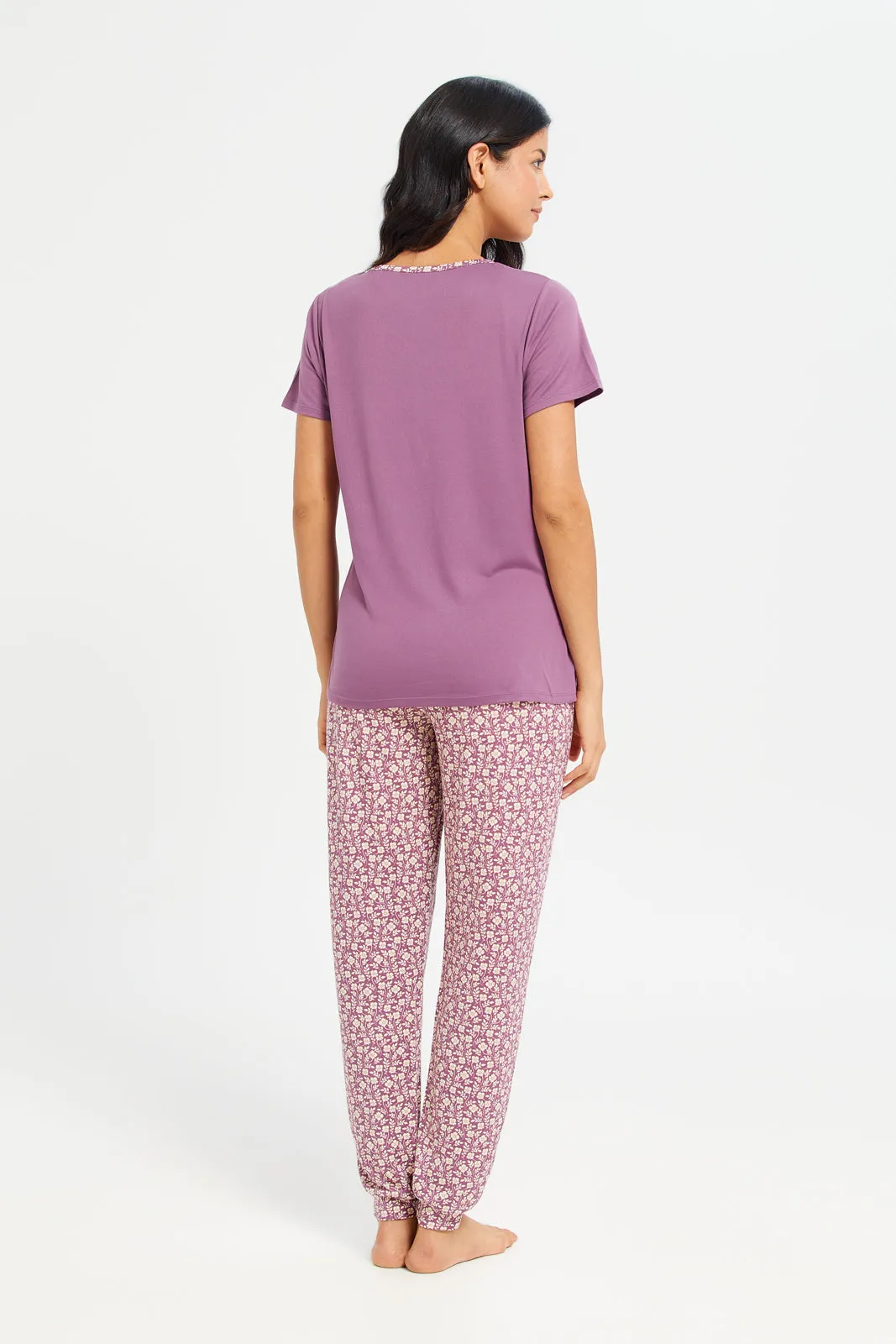 Women Purple Printed Pajama Set (2 Piece)