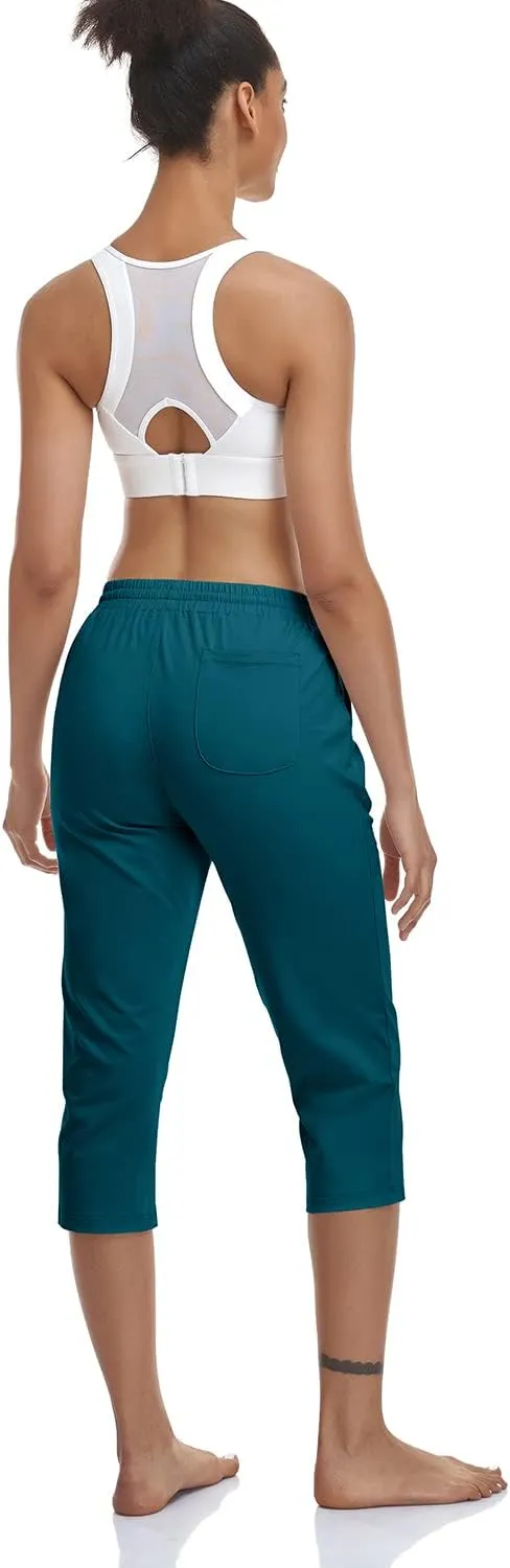Women's Capri Pants Cotton Jersey Yoga Capris Drawstring Joggers Workout Sweatpants Loose Lounge Crop Pants Pockets