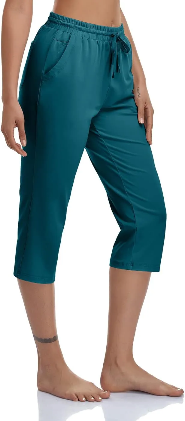 Women's Capri Pants Cotton Jersey Yoga Capris Drawstring Joggers Workout Sweatpants Loose Lounge Crop Pants Pockets