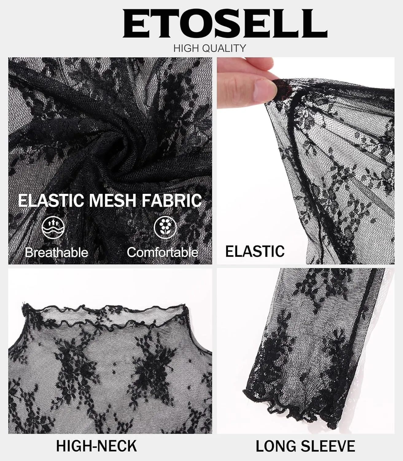 Womens Lace Mesh Long Sleeve Top Floral Sheer See Through Sexy Tops Mock Neck Shirts Party Club Night Blouses