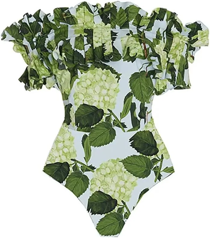 Women's One Piece Swimsuit with Cover Up Skirt Bikini Sarong Set Floral Print Bathing Suit with Wrap Skirt