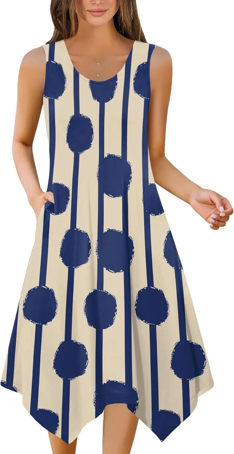 Zeagoo Womens Casual Dress for Summer Tank Dress Loose Flowy Beach Dress with Pockets Hankerchief Flare Midi Sundress 2025