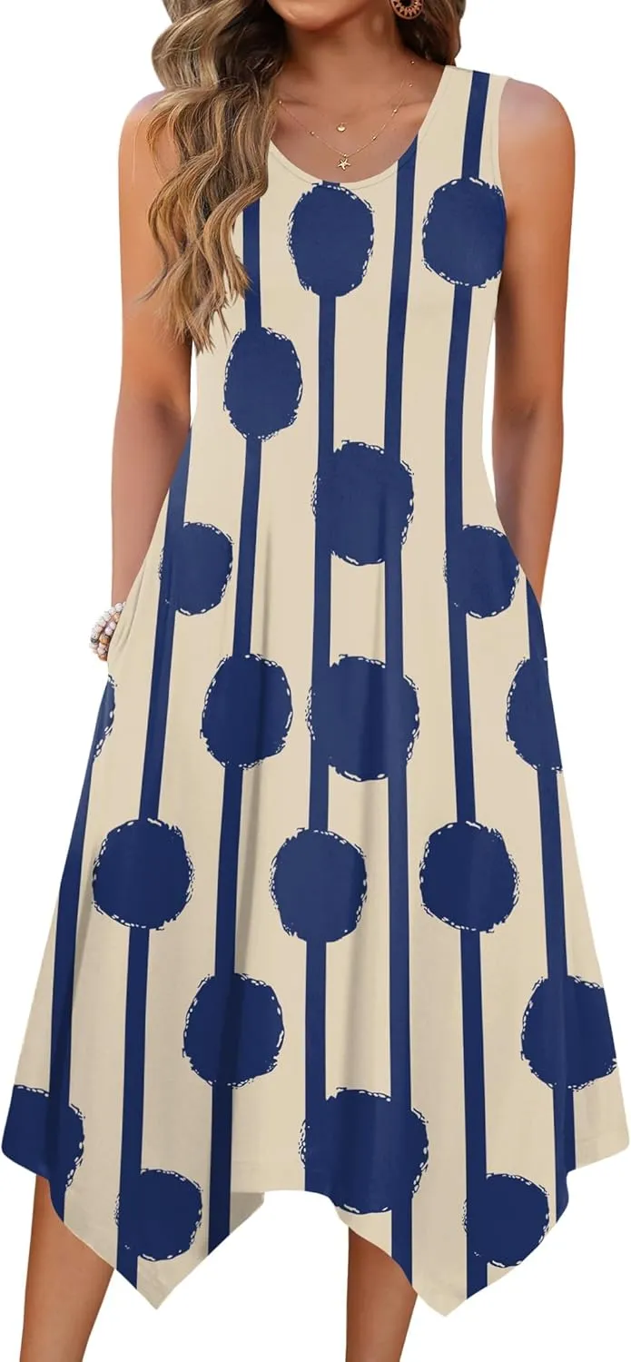 Zeagoo Womens Casual Dress for Summer Tank Dress Loose Flowy Beach Dress with Pockets Hankerchief Flare Midi Sundress 2025