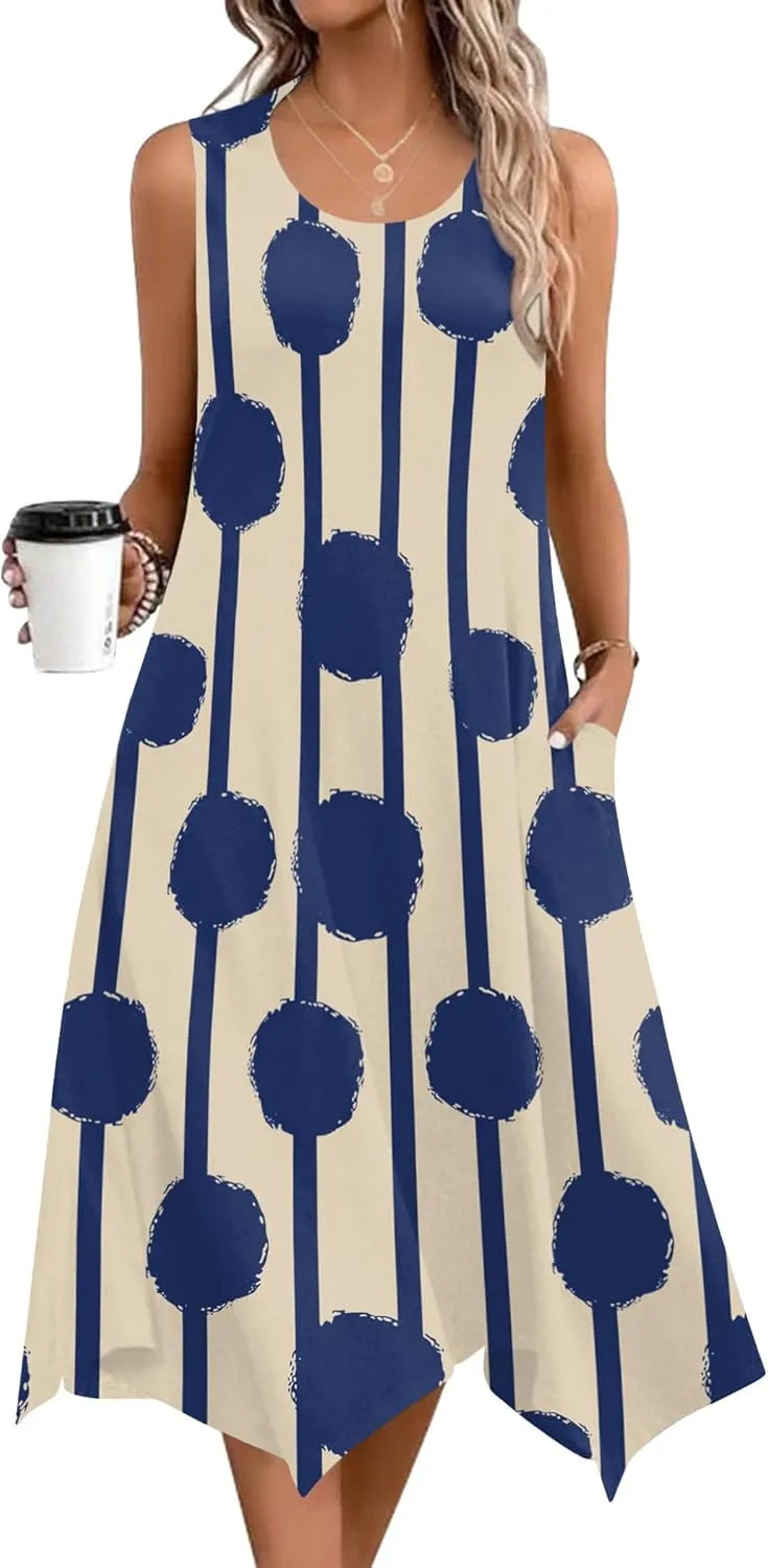 Zeagoo Womens Casual Dress for Summer Tank Dress Loose Flowy Beach Dress with Pockets Hankerchief Flare Midi Sundress 2025