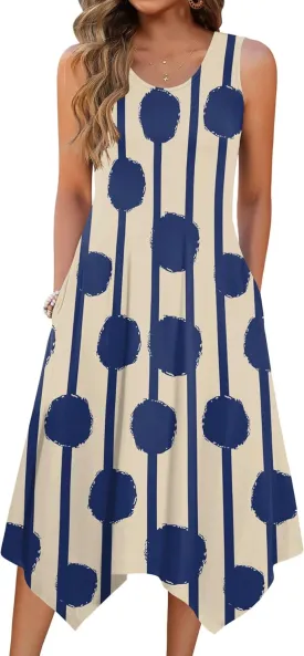 Zeagoo Womens Casual Dress for Summer Tank Dress Loose Flowy Beach Dress with Pockets Hankerchief Flare Midi Sundress 2025